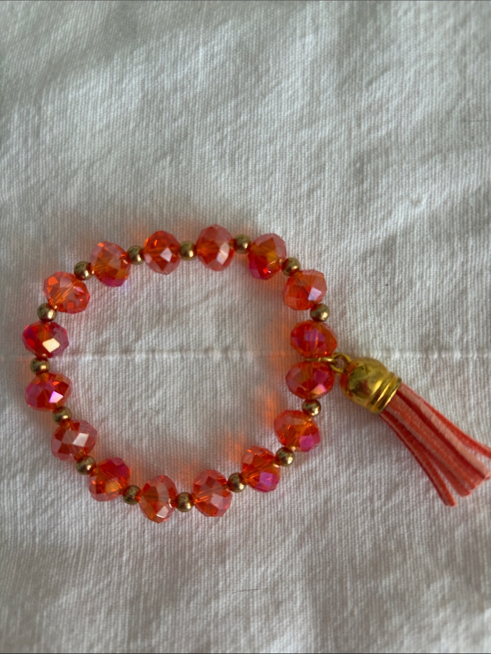Beaded Orange Crystal Stretch Bracelet with Tassel